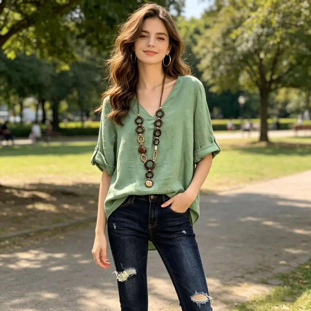 Relaxed Fit Women Top Women’s V-neck Short Sleeve Tee Shirt Loose Fit Summer Blouse Pure Color Top for Work Parties Vacations
Relaxed Fit Women Top Women’s V-neck Short Sleeve Tee Shirt Loose Fit Summer Blouse Pure Color Top for Work Parties Vacations