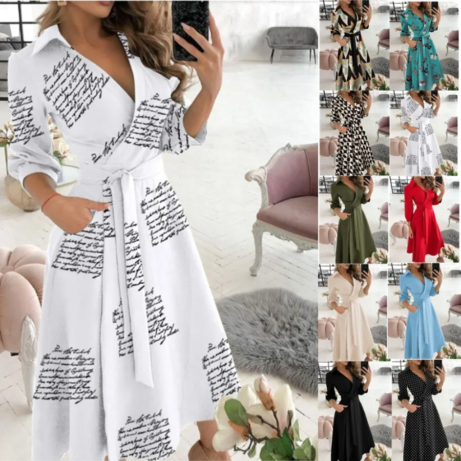 【New Arrival】Geometric Print Wrap Midi Dress, 3/4 Sleeve Belted Shirt Dress with Pockets for Women
【New Arrival】Geometric Print Wrap Midi Dress, 3/4 Sleeve Belted Shirt Dress with Pockets for Women