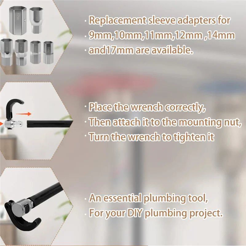 ABJO-Faucet Wrench 9 To 17Mm Carbon Steel Plumber Socket Wrench With 6 Sockets And 1 Collet Tight Spaces Tap Back Nut Wrench
ABJO-Faucet Wrench 9 To 17Mm Carbon Steel Plumber Socket Wrench With 6 Sockets And 1 Collet Tight Spaces Tap Back Nut Wrench