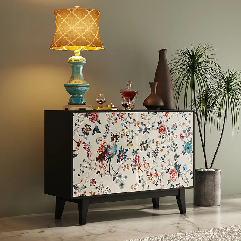 French retro style solid wood dining side tea cabinet American painted art storage designer dining cabinet 
French retro style solid wood dining side tea cabinet American painted art storage designer dining cabinet