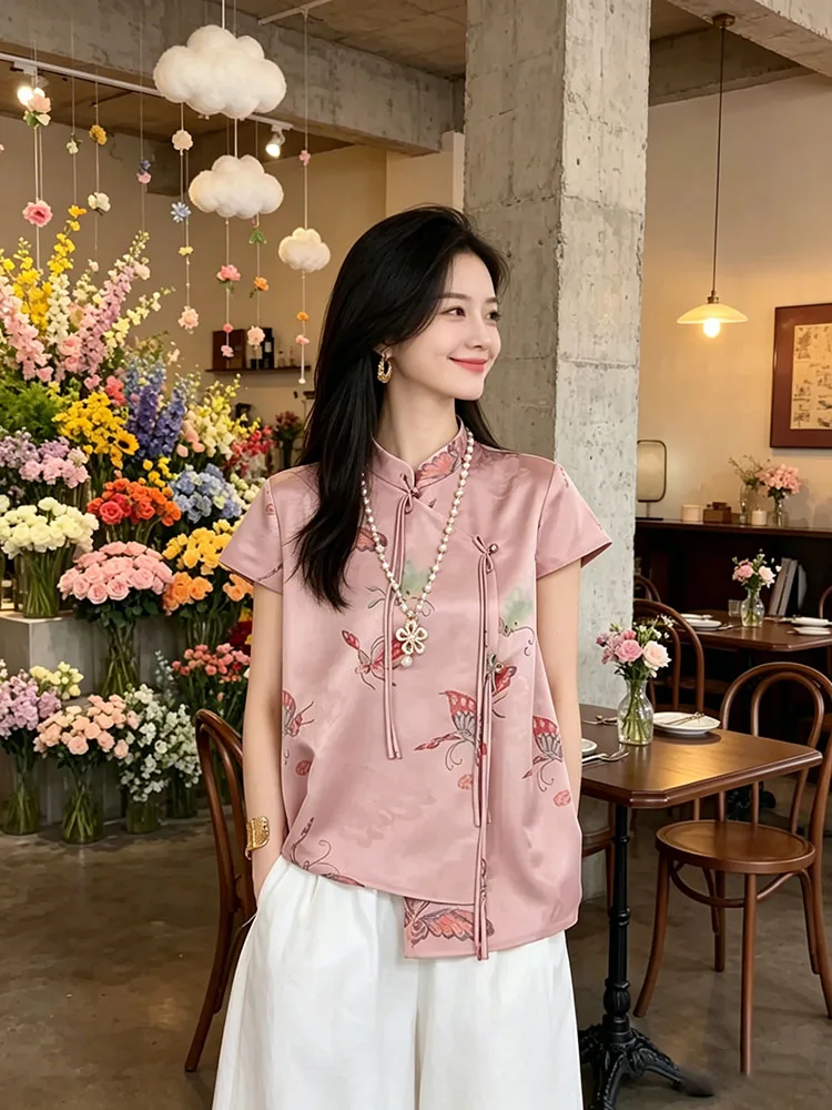 New Chinese Style Spring Summer Short Sleeve Printed Shirt Women's Stand Collar Button up Slimming Top High End Feeling
New Chinese Style Spring Summer Short Sleeve Printed Shirt Women's Stand Collar Button up Slimming Top High End Feeling