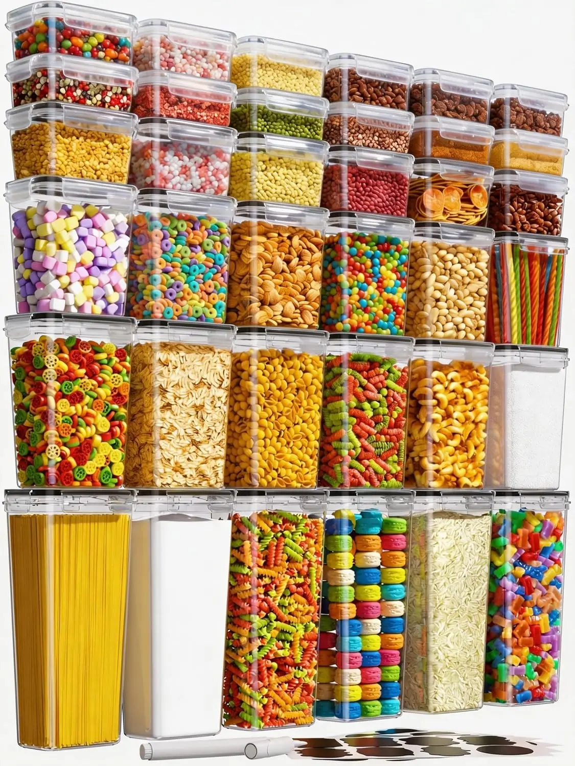 36 Pcs Airtight Food Storage Containers with Lids, BPA-Free Plastic Kitchen Pantry Organization Set for Cereal, Flour, Sugar, Dry Food, Include Labels & Marker
36 Pcs Airtight Food Storage Containers with Lids, BPA-Free Plastic Kitchen Pantry Organization Set for Cereal, Flour, Sugar, Dry Food, Include Labels & Marker