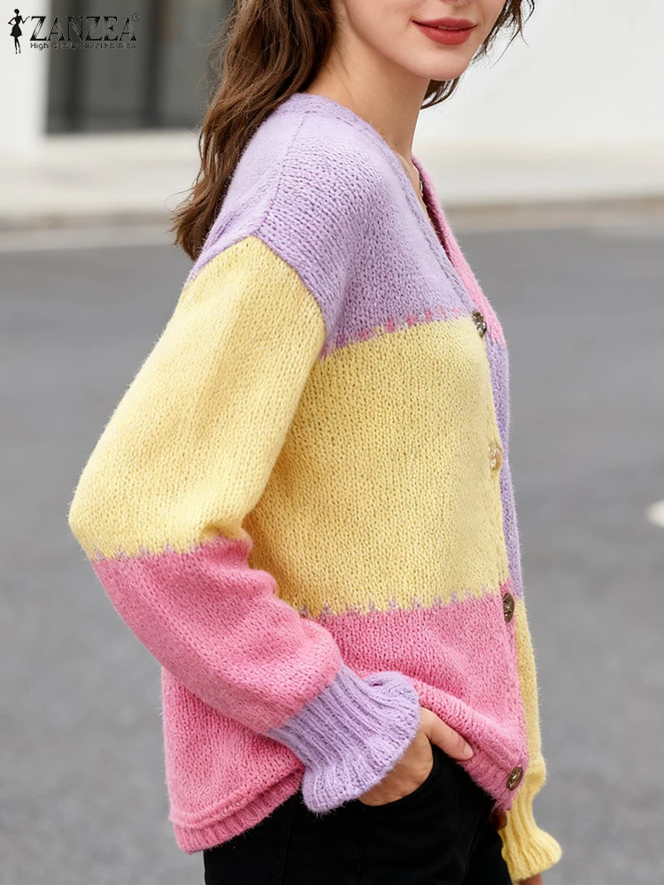 2025 ZANZEA Knitted Color Patchwork Women Sweaters Fashion Long Sleeve Knitwear Cardigans Autumn V-Neck Casual Loose Jumpers
2025 ZANZEA Knitted Color Patchwork Women Sweaters Fashion Long Sleeve Knitwear Cardigans Autumn V-Neck Casual Loose Jumpers