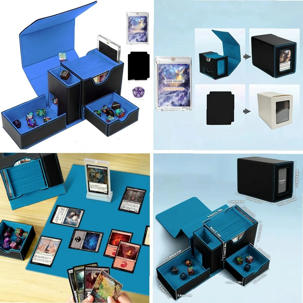 PU Leather Card Box with Display Window for Trading Cards, 120+ Card Storage & Dice Tower for Commander Game King
PU Leather Card Box with Display Window for Trading Cards, 120+ Card Storage & Dice Tower for Commander Game King