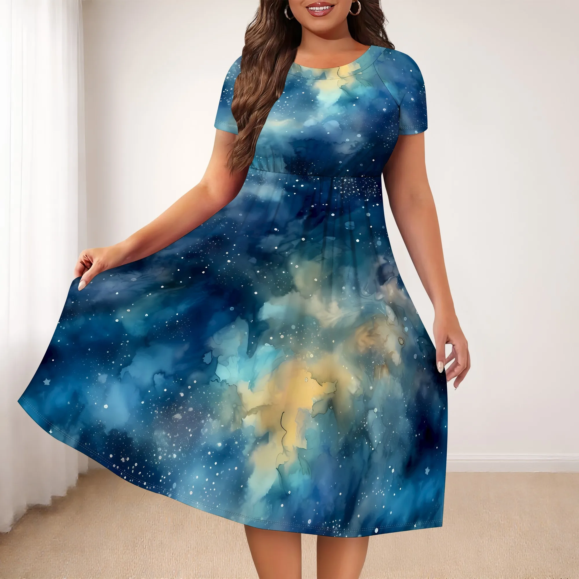 EQQZD Stylish Casual Short Sleeve Knee-Length Dress, Romantic & Dazzling Starry Sky Print Dress for Women
EQQZD Stylish Casual Short Sleeve Knee-Length Dress, Romantic & Dazzling Starry Sky Print Dress for Women