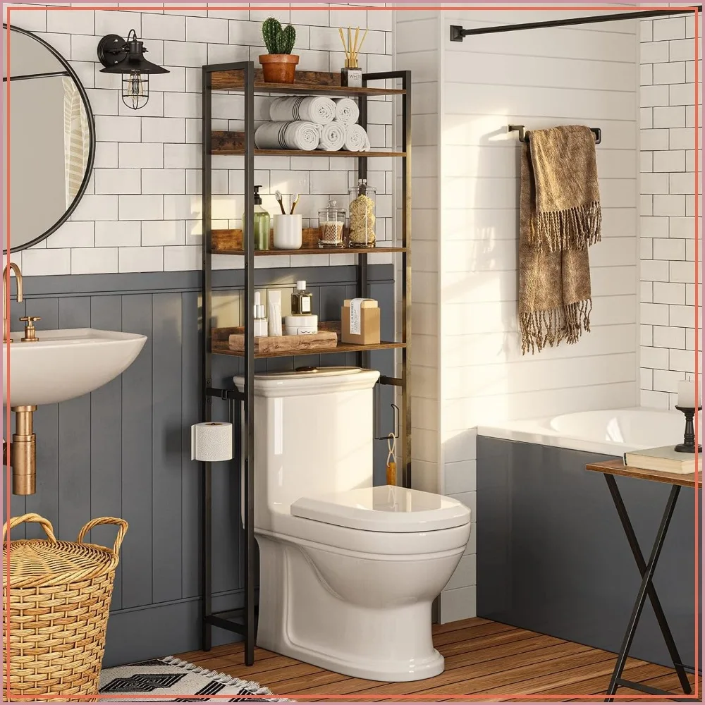 4-Tier Over The Toilet Storage Rack, Bathroom Organizer with 2 Hooks, Freestanding Space Saver, Easy Assembly, Rustic Brown
4-Tier Over The Toilet Storage Rack, Bathroom Organizer with 2 Hooks, Freestanding Space Saver, Easy Assembly, Rustic Brown