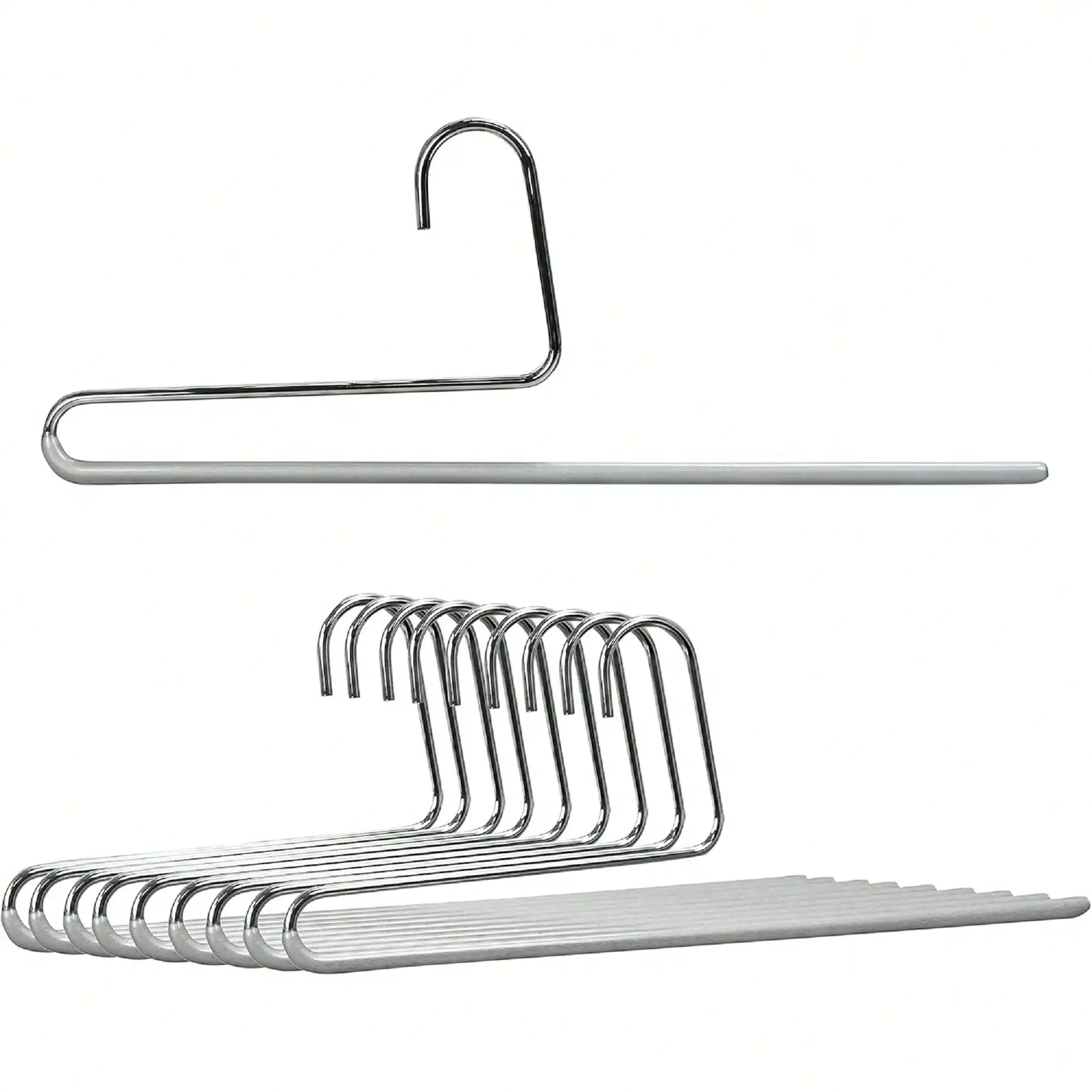 Reverse Hook Trouser Series Non-Slip Space-Saving Clothes Hanger With Single Rod For Pants, Style KH/35U, Set Of 10, Silver
Reverse Hook Trouser Series Non-Slip Space-Saving Clothes Hanger With Single Rod For Pants, Style KH/35U, Set Of 10, Silver