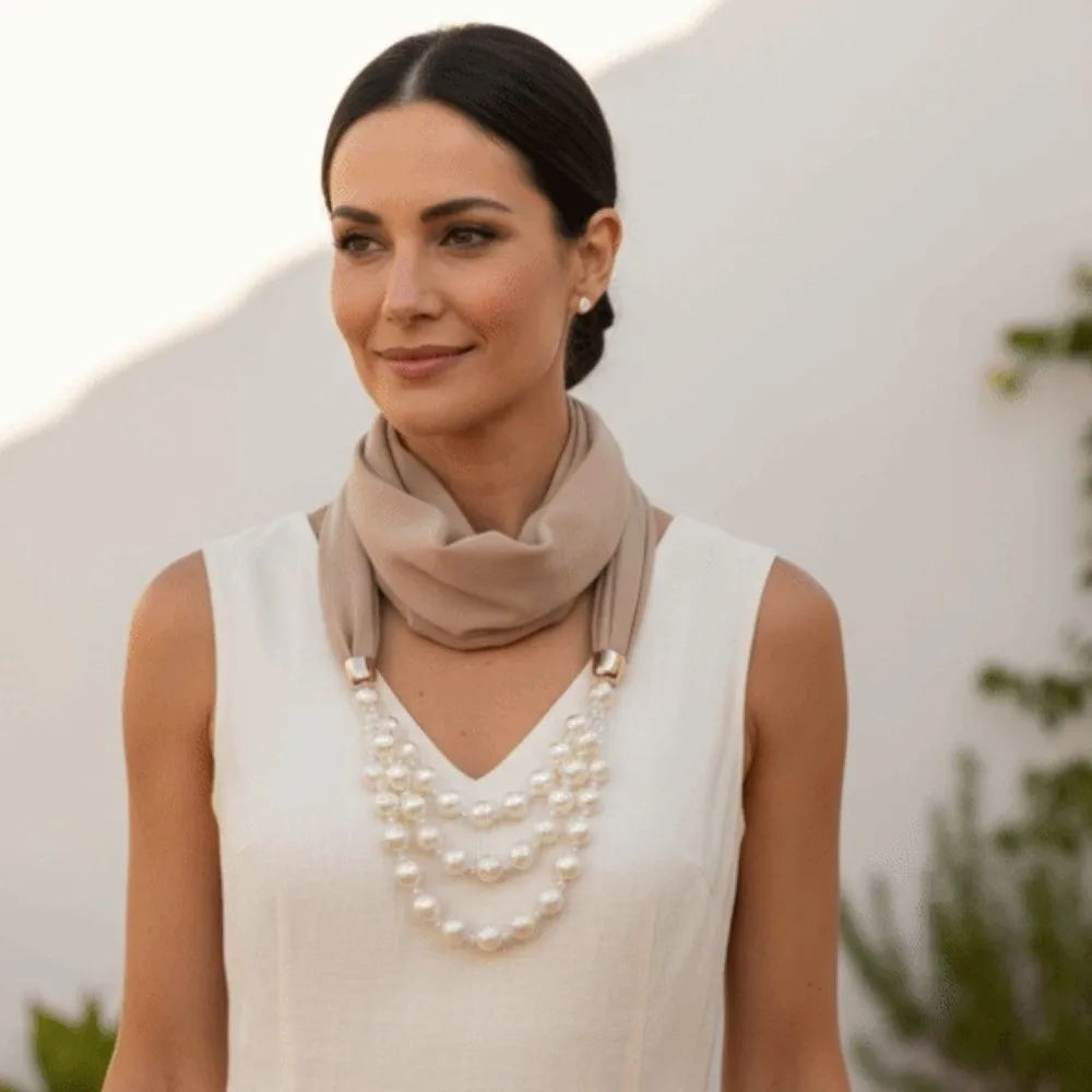 Chiffon Scarf Necklace Jewelry Two-in-one Lightweight Pearl Pendant Hijab Skin-friendly Layered Chiffon Head Wrap Dancers
Chiffon Scarf Necklace Jewelry Two-in-one Lightweight Pearl Pendant Hijab Skin-friendly Layered Chiffon Head Wrap Dancers