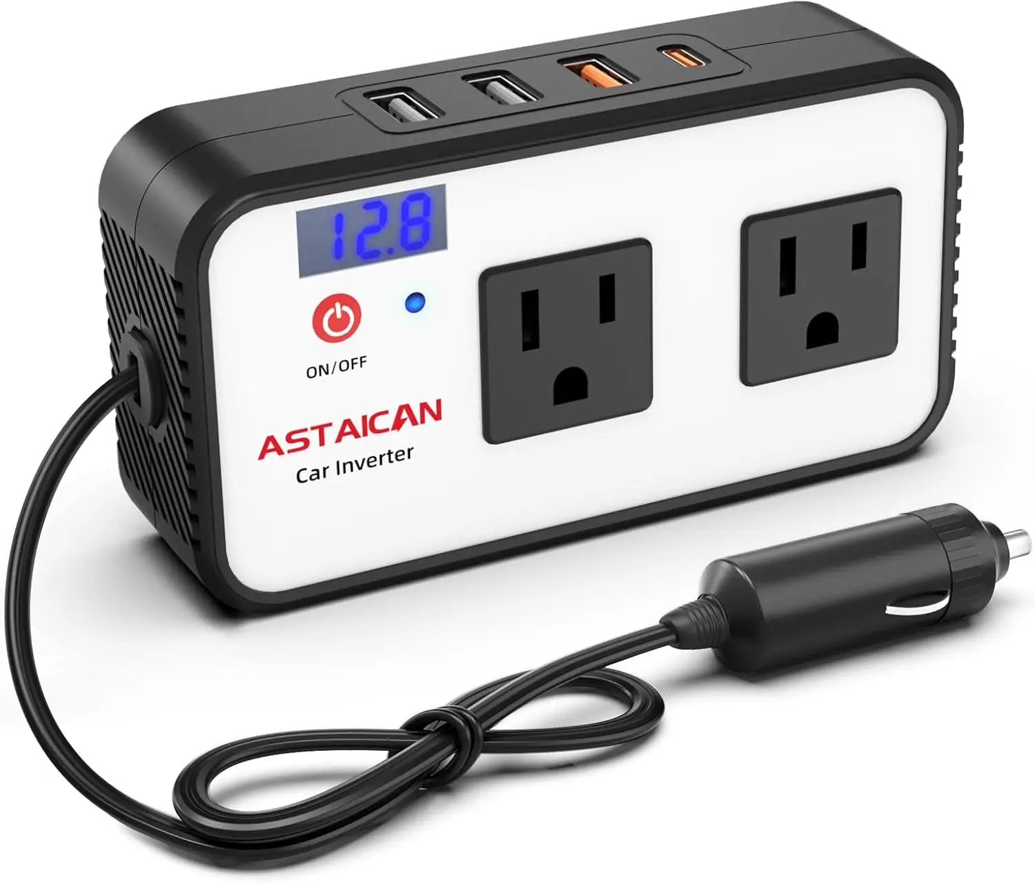 Автомобильный инвертор мощностью 200 Вт, переменный ток от 12 В до 110 В с USB-C и USB-A, быстрая зарядка PD/QC, белый
Автомобильный инвертор мощностью 200 Вт, переменный ток от 12 В до 110 В с USB-C и USB-A, быстрая зарядка PD/QC, белый