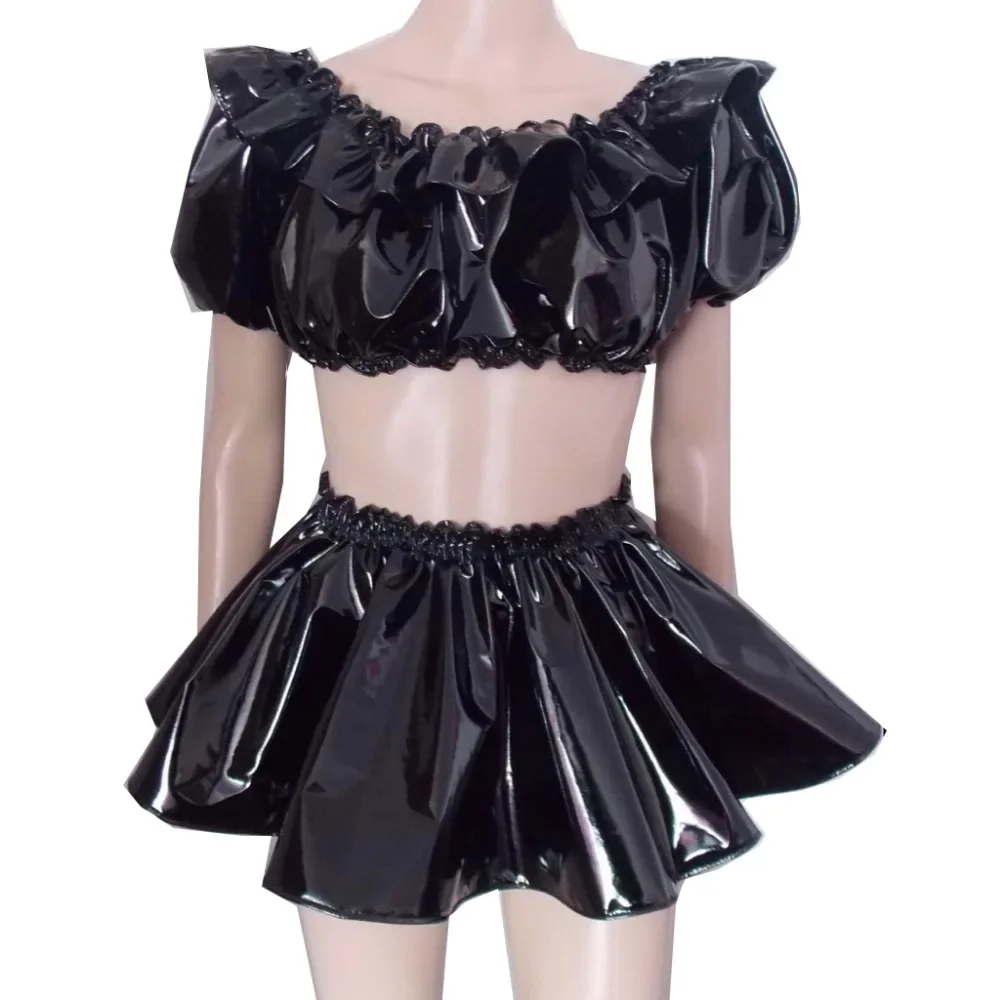 Women's Sexy Wetlook PVC Leather 2 Piece Set, Ruffles Crop Top, Pleated A-line Short Skirt, Clubwear Fetish, Pole Dance Clothes
Women's Sexy Wetlook PVC Leather 2 Piece Set, Ruffles Crop Top, Pleated A-line Short Skirt, Clubwear Fetish, Pole Dance Clothes