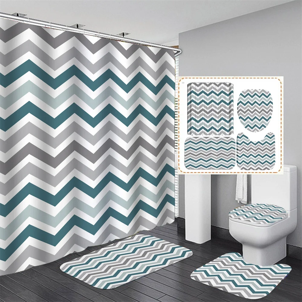 Water Stripe Fabric Shower Curtain Set Stripe Design Bathroom non-slip Mat Decoration U-shaped Mat Bathroom Decoration
Water Stripe Fabric Shower Curtain Set Stripe Design Bathroom non-slip Mat Decoration U-shaped Mat Bathroom Decoration