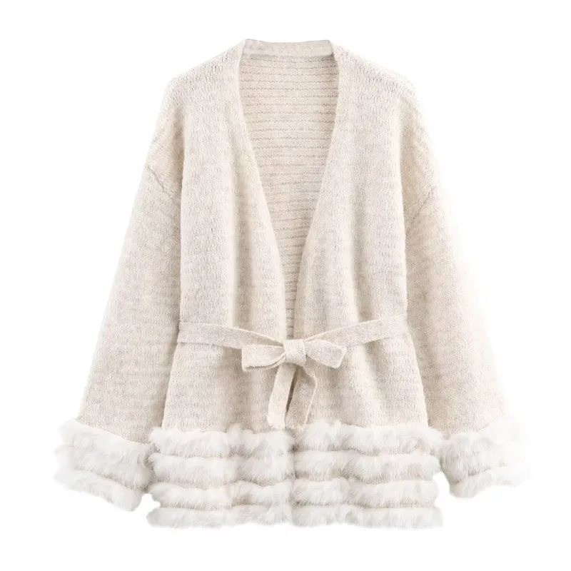 2025 Women Autumn Knitted Cardigans With Belt Real Fox Fur Fur Striped Coat Outwear Female Luxury Sweater Long Sleeves
2025 Women Autumn Knitted Cardigans With Belt Real Fox Fur Fur Striped Coat Outwear Female Luxury Sweater Long Sleeves
