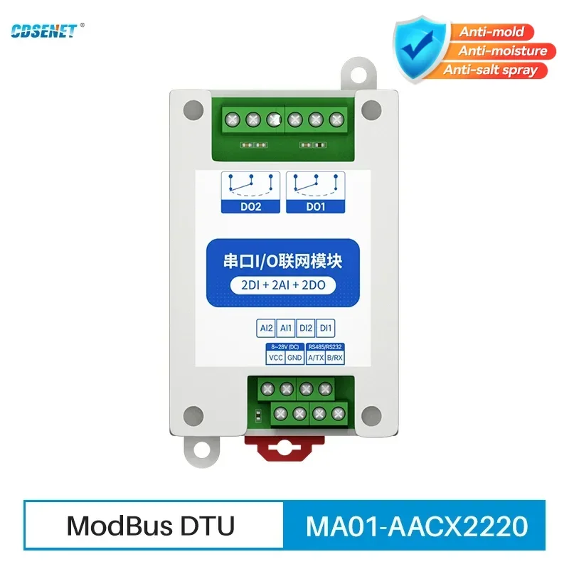 RS485 2DI+2AI+2DO ModBus RTU I/O CDSENET MA01-AACX2220 Network Modules Serial Port for PLC/Touch Display Watchdog
RS485 2DI+2AI+2DO ModBus RTU I/O CDSENET MA01-AACX2220 Network Modules Serial Port for PLC/Touch Display Watchdog
