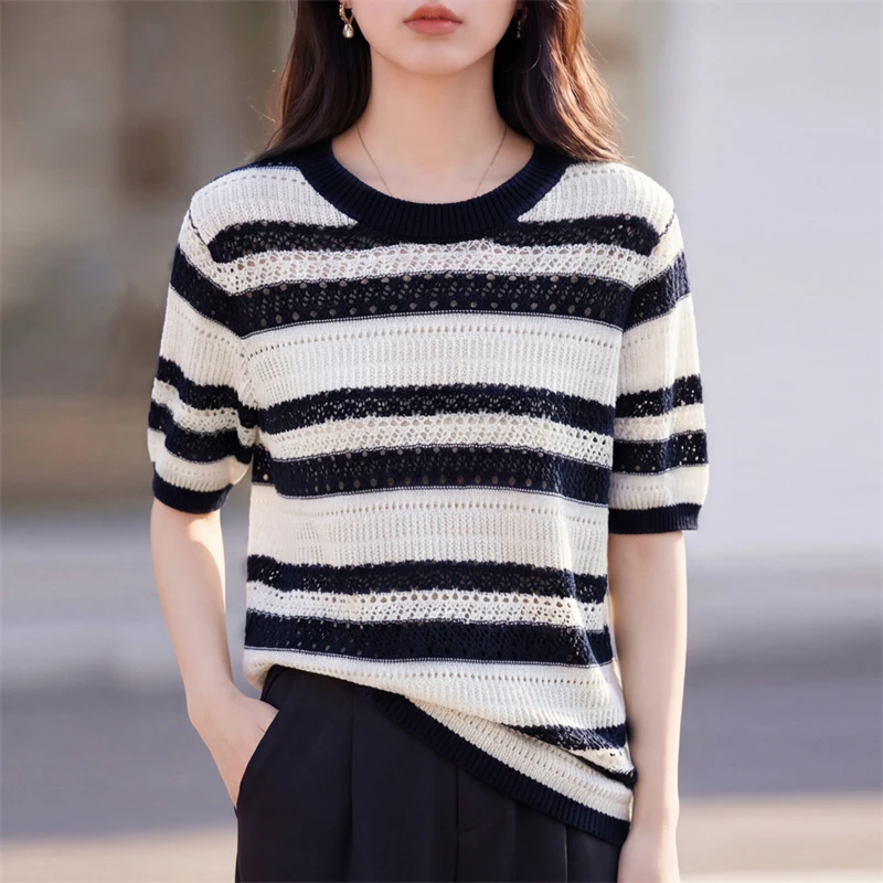 100% pure cotton women's O-neck sweater T-shirt, computer knitted summer thin short sleeved women's pullover T-shirt, slim fit a
100% pure cotton women's O-neck sweater T-shirt, computer knitted summer thin short sleeved women's pullover T-shirt, slim fit a