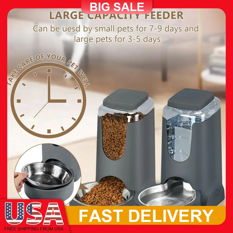Automatic Cat Dog Feeder and Water Dispenser 1 Gallon Gravity Food Waterer with Stainless Steel Bowl for Small Medium Pets
Automatic Cat Dog Feeder and Water Dispenser 1 Gallon Gravity Food Waterer with Stainless Steel Bowl for Small Medium Pets