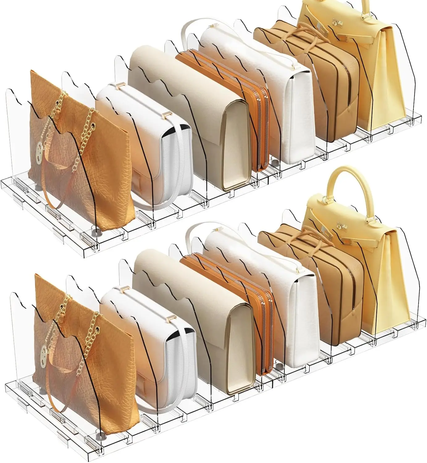 Adjustable Shelf Divider, 2 Pack Clear Acrylic Organizer for Closet Handbag Bookshelf Storage
Adjustable Shelf Divider, 2 Pack Clear Acrylic Organizer for Closet Handbag Bookshelf Storage