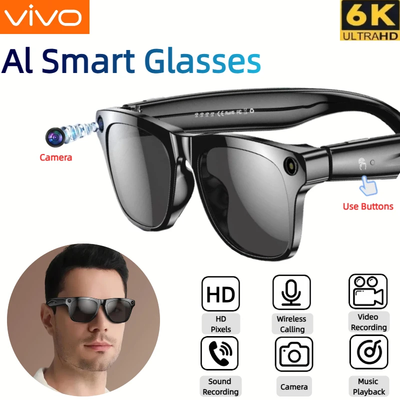 Умные очки VIVO 6K HD AI, аккумулятор 260 мАч, голосовой помощник, управление чатом, GPT, 100-мегапиксельная камера, Bluetooth-вызов, умные очки 
Умные очки VIVO 6K HD AI, аккумулятор 260 мАч, голосовой помощник, управление чатом, GPT, 100-мегапиксельная камера, Bluetooth-вызов, умные очки