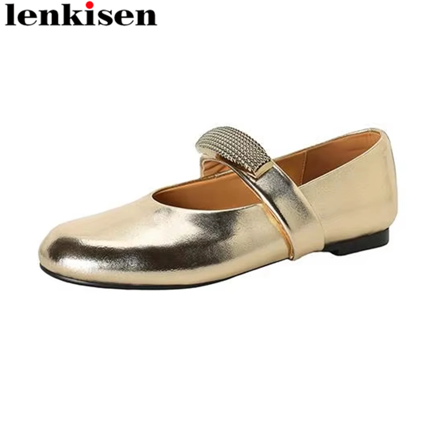 Lenkisen Cow Leather Round Toe Summer Modern Footwear Ballet Dancer Mary Janes Shoes Metal Rhinestone Fashion Elegant Wome Flats
Lenkisen Cow Leather Round Toe Summer Modern Footwear Ballet Dancer Mary Janes Shoes Metal Rhinestone Fashion Elegant Wome Flats