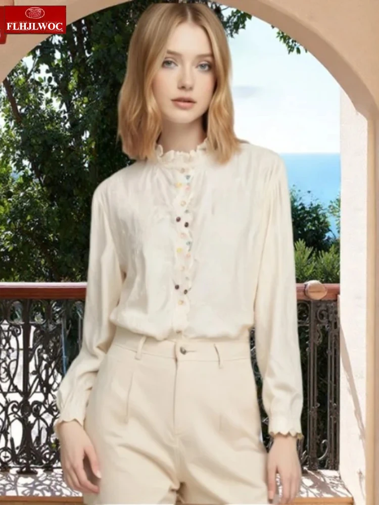 Cute Cotton White Ruffles Stand Collar Embroidery Tops Blouses New 2025 Women Chic Korea Japan Girls Preppy Style Basic Shirts
Cute Cotton White Ruffles Stand Collar Embroidery Tops Blouses New 2025 Women Chic Korea Japan Girls Preppy Style Basic Shirts