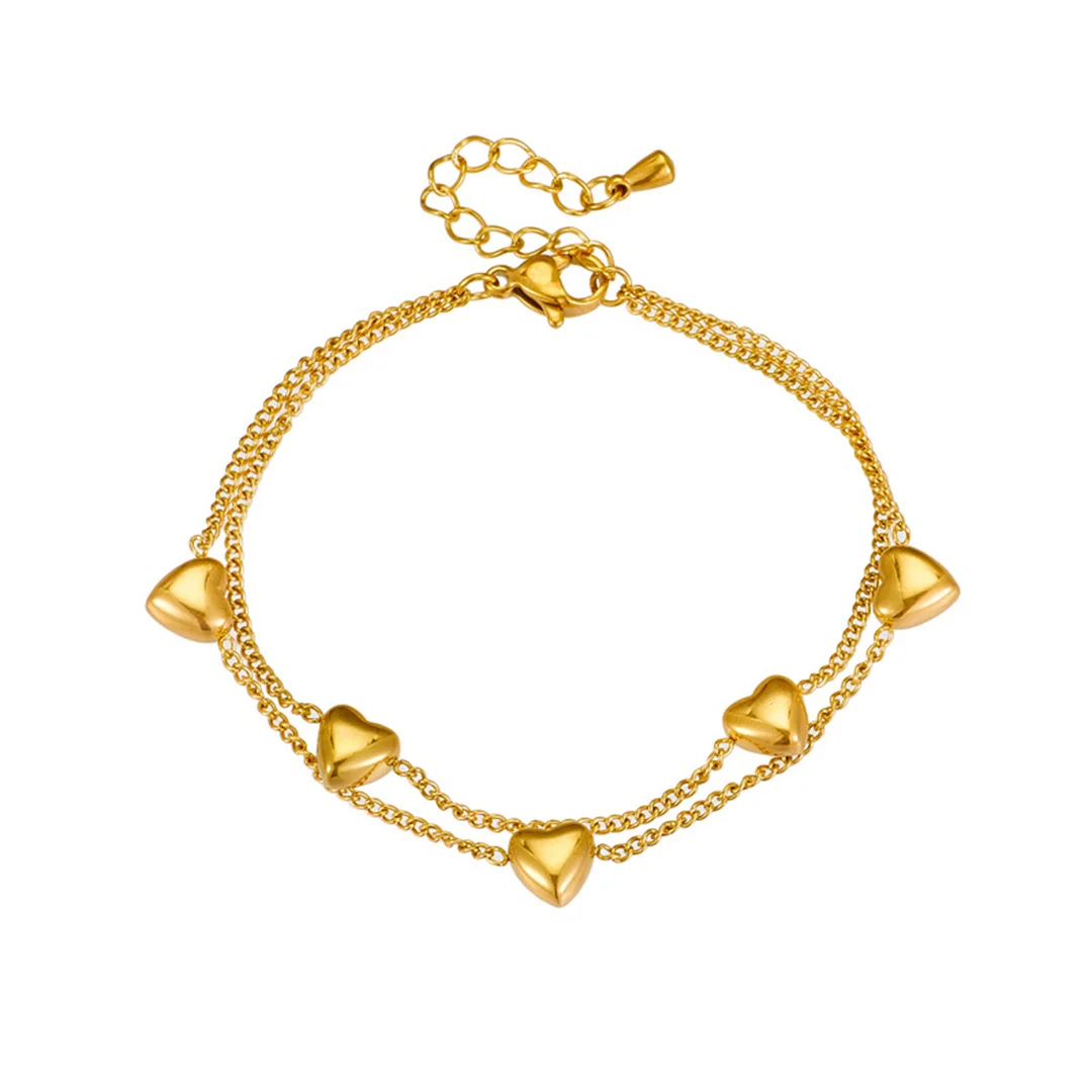 Cute Fashion Heart Charm Bracelet Female Gold Color Stainless Steel Double Layered Hand Chain Link Bracelet for Woman Jewelry
Cute Fashion Heart Charm Bracelet Female Gold Color Stainless Steel Double Layered Hand Chain Link Bracelet for Woman Jewelry
