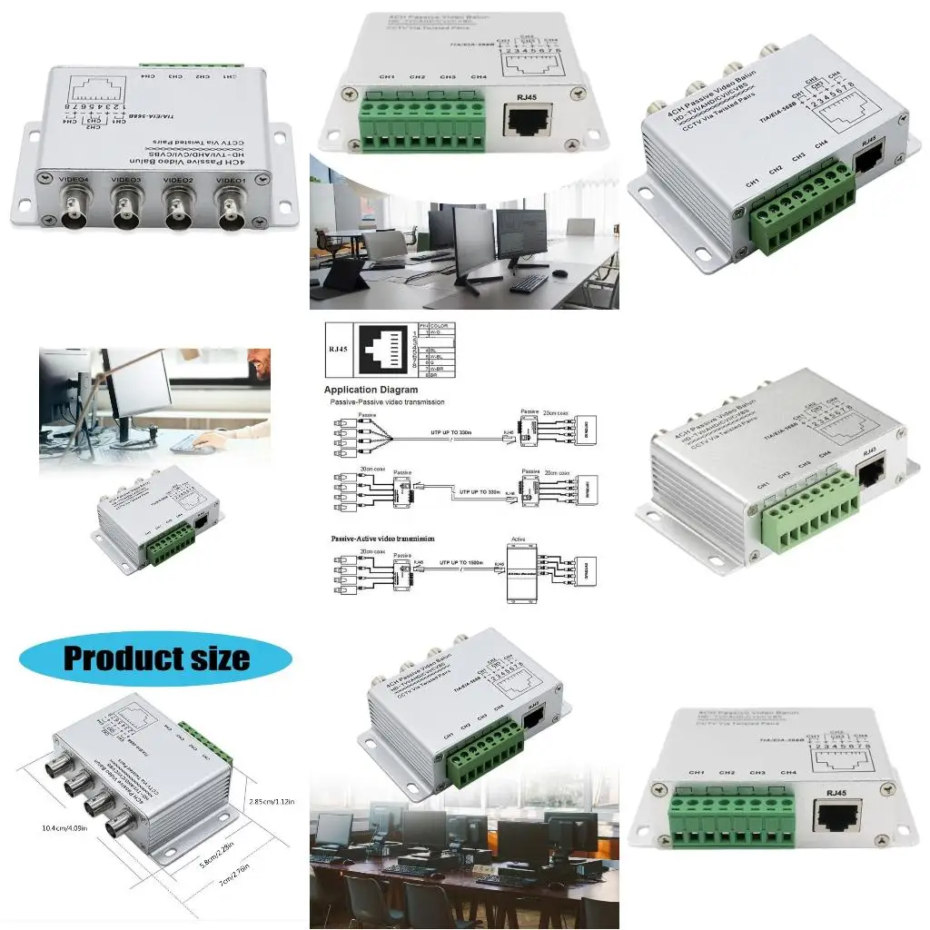 UTP 4 Channel Passive Video Balun Transceiver BNC to RJ45 UTP Cable Converters
UTP 4 Channel Passive Video Balun Transceiver BNC to RJ45 UTP Cable Converters