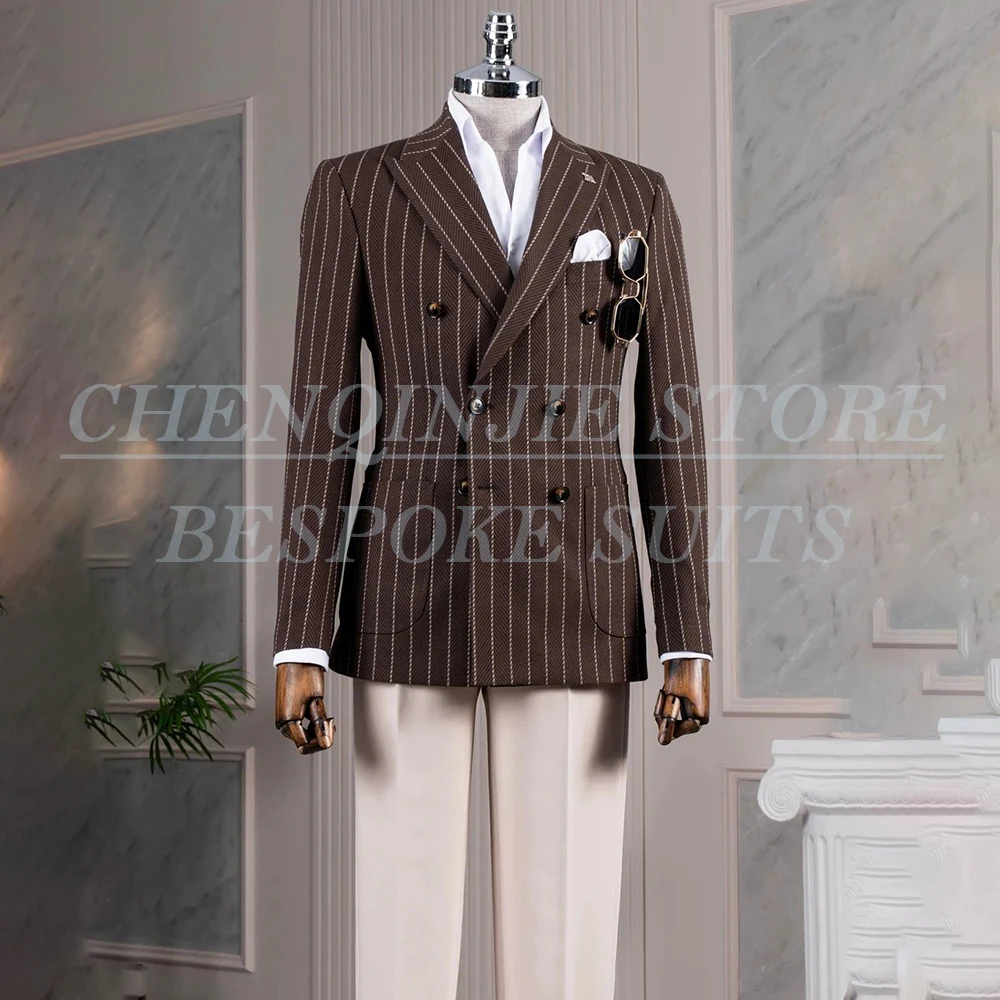 Bespoke Stripe Men's Suits Elegant Double Breasted Peak Lapel Slim Fit 2 Piece Jacket Pants Sets Elegant Male Clothing Terno
Bespoke Stripe Men's Suits Elegant Double Breasted Peak Lapel Slim Fit 2 Piece Jacket Pants Sets Elegant Male Clothing Terno