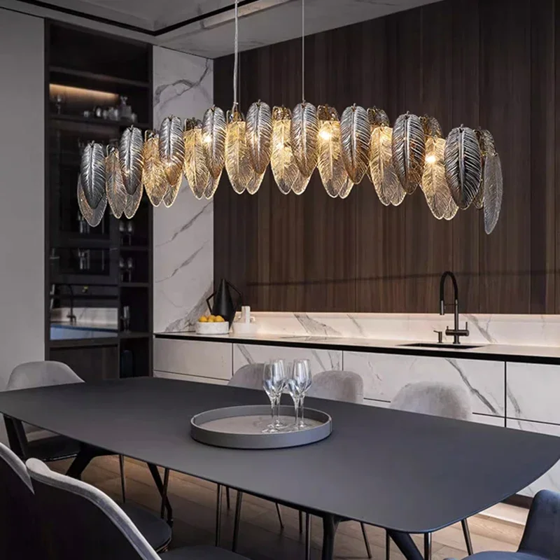 Modern Luxury Feather Glass Chandelier for Kitchen Restaurant Living Room Bedroom Pendent Lamp Indoor Lighting Luminaires
Modern Luxury Feather Glass Chandelier for Kitchen Restaurant Living Room Bedroom Pendent Lamp Indoor Lighting Luminaires
