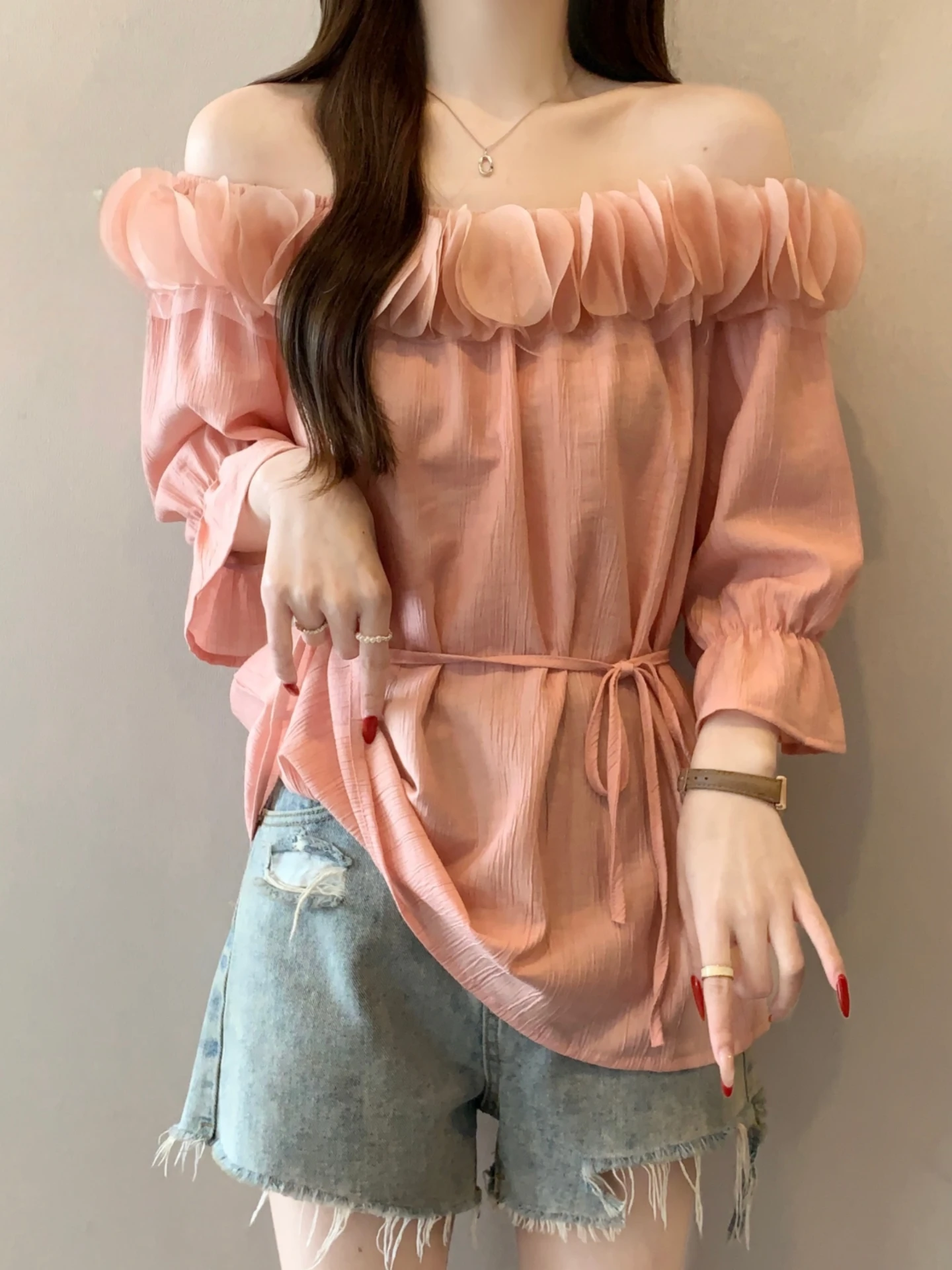 Slimming Design Sensation Belted Waist Chiffon Shirt Women's Summer Large Size Fat MM Shoulder Seven Sleeve Shirt
Slimming Design Sensation Belted Waist Chiffon Shirt Women's Summer Large Size Fat MM Shoulder Seven Sleeve Shirt