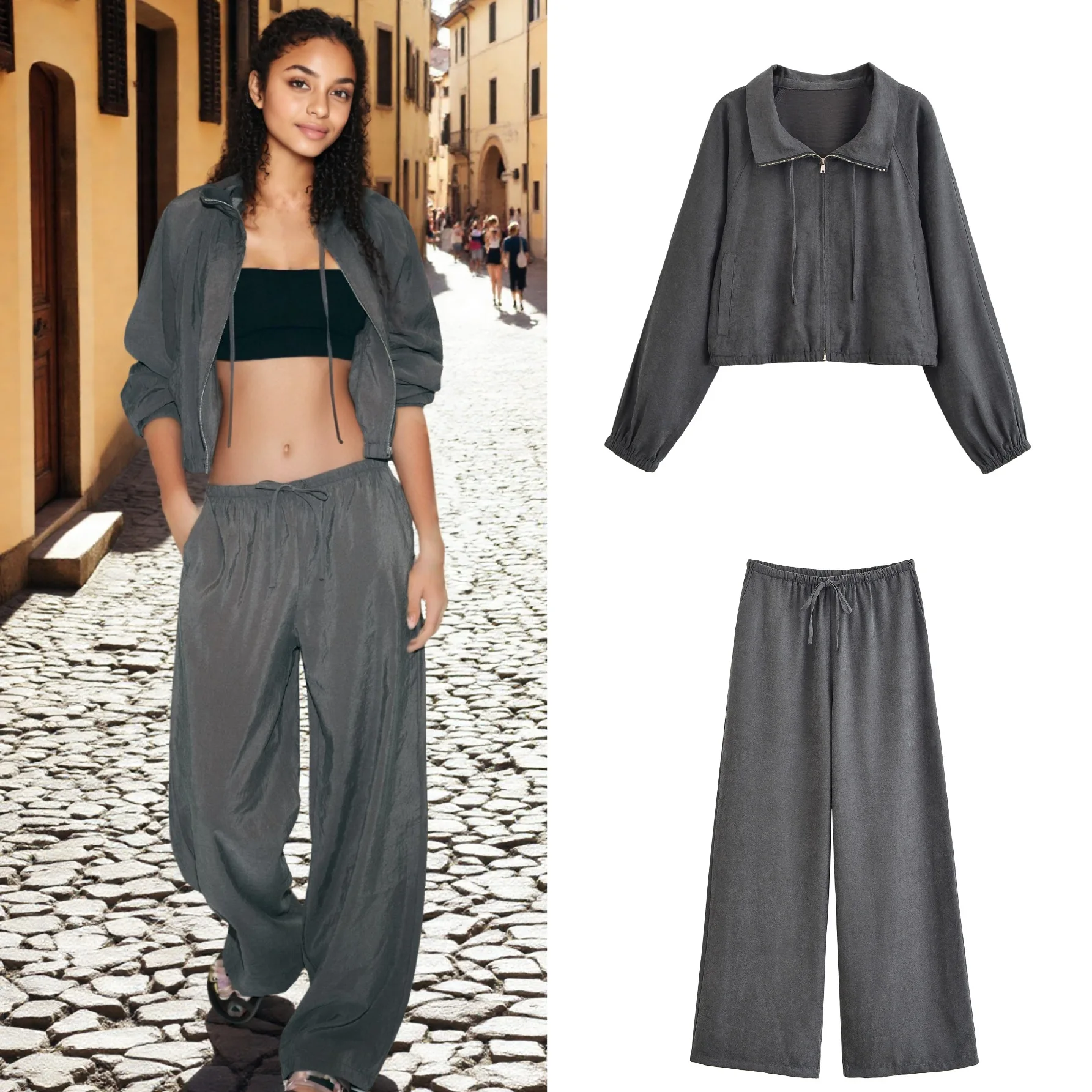 Casual Sportswear Set Women's Loose Long Sleeve Sweatshirt Style Jacket and Wide Leg Pants Two Piece Set Spring Autumn Outerwear
Casual Sportswear Set Women's Loose Long Sleeve Sweatshirt Style Jacket and Wide Leg Pants Two Piece Set Spring Autumn Outerwear