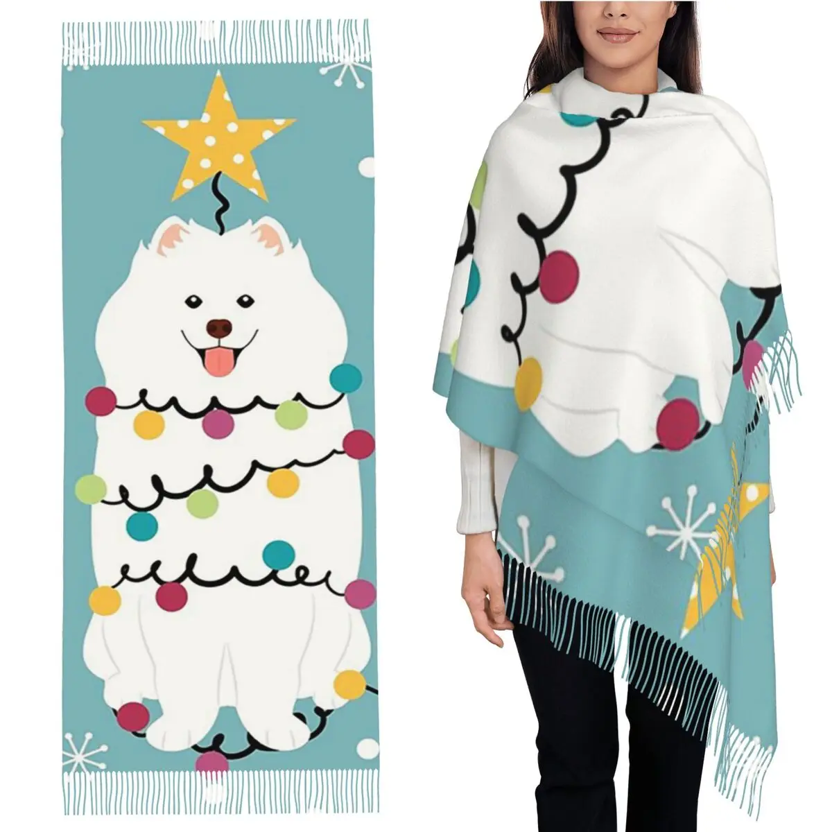 Самоедский шарф с рождественской елкой, шарфы с кисточками для женщин, мягкие теплые шали и накидки, длинная осенне-зимняя шаль 
Самоедский шарф с рождественской елкой, шарфы с кисточками для женщин, мягкие теплые шали и накидки, длинная осенне-зимняя шаль