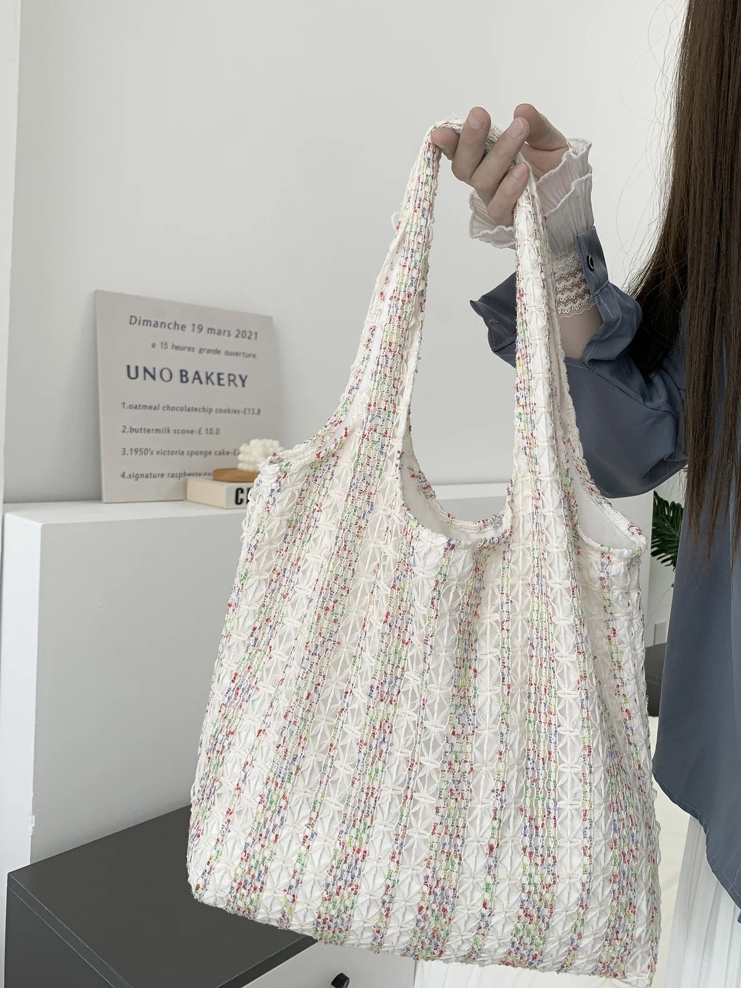 Neon Color Knitted Canvas Tote Bag for Women, Large Capacity Casual Shoulder Bag Fashion Commute School Bag for College Students Neon Color Knitted Canvas Tote Bag for Women, Large Capacity Casual Shoulder Bag Fashion Commute School Bag for College Students
