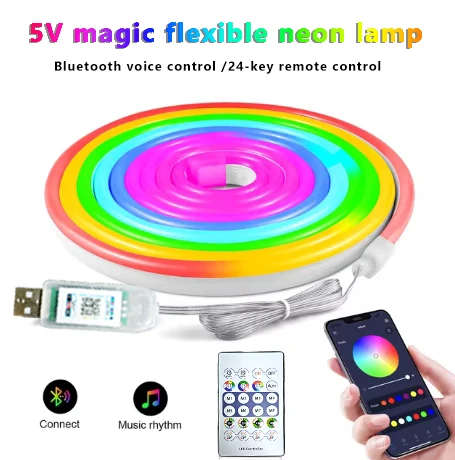 Neon LED with lamp 1/2/3M silicone neon rope lamp DIY Bluetooth magic color multicolor used for room wall esports room.
Neon LED with lamp 1/2/3M silicone neon rope lamp DIY Bluetooth magic color multicolor used for room wall esports room.
