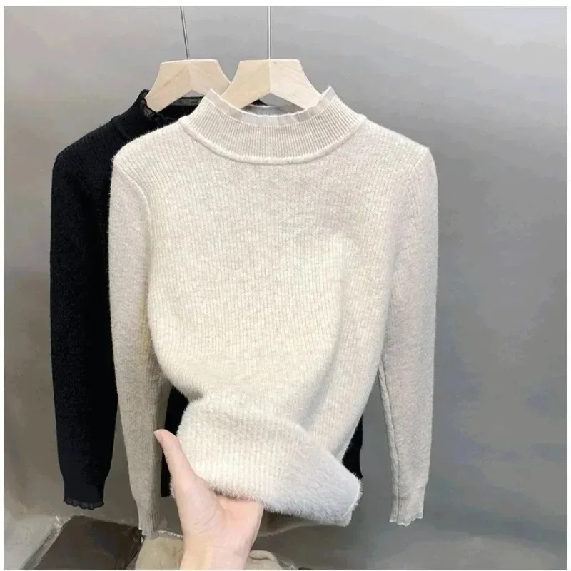 Warm Solid Color Semi High Neck Simple Women Knitted Sweater Autumn and Winter New Casual One-piece Velvet Soft Base Clothes 15
Warm Solid Color Semi High Neck Simple Women Knitted Sweater Autumn and Winter New Casual One-piece Velvet Soft Base Clothes 15