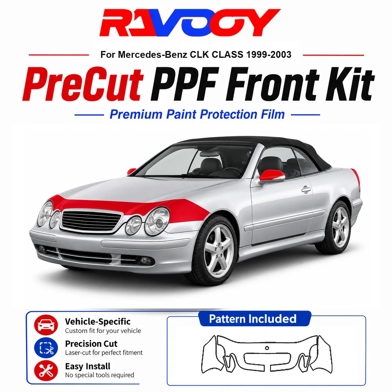 8.5mil TPU Precut PPF Kit For Mercedes-Benz CLK CLASS 1999-2003 - Hood, Fenders & Mirror Set - Self-Healing Clear Bra Film
8.5mil TPU Precut PPF Kit For Mercedes-Benz CLK CLASS 1999-2003 - Hood, Fenders & Mirror Set - Self-Healing Clear Bra Film