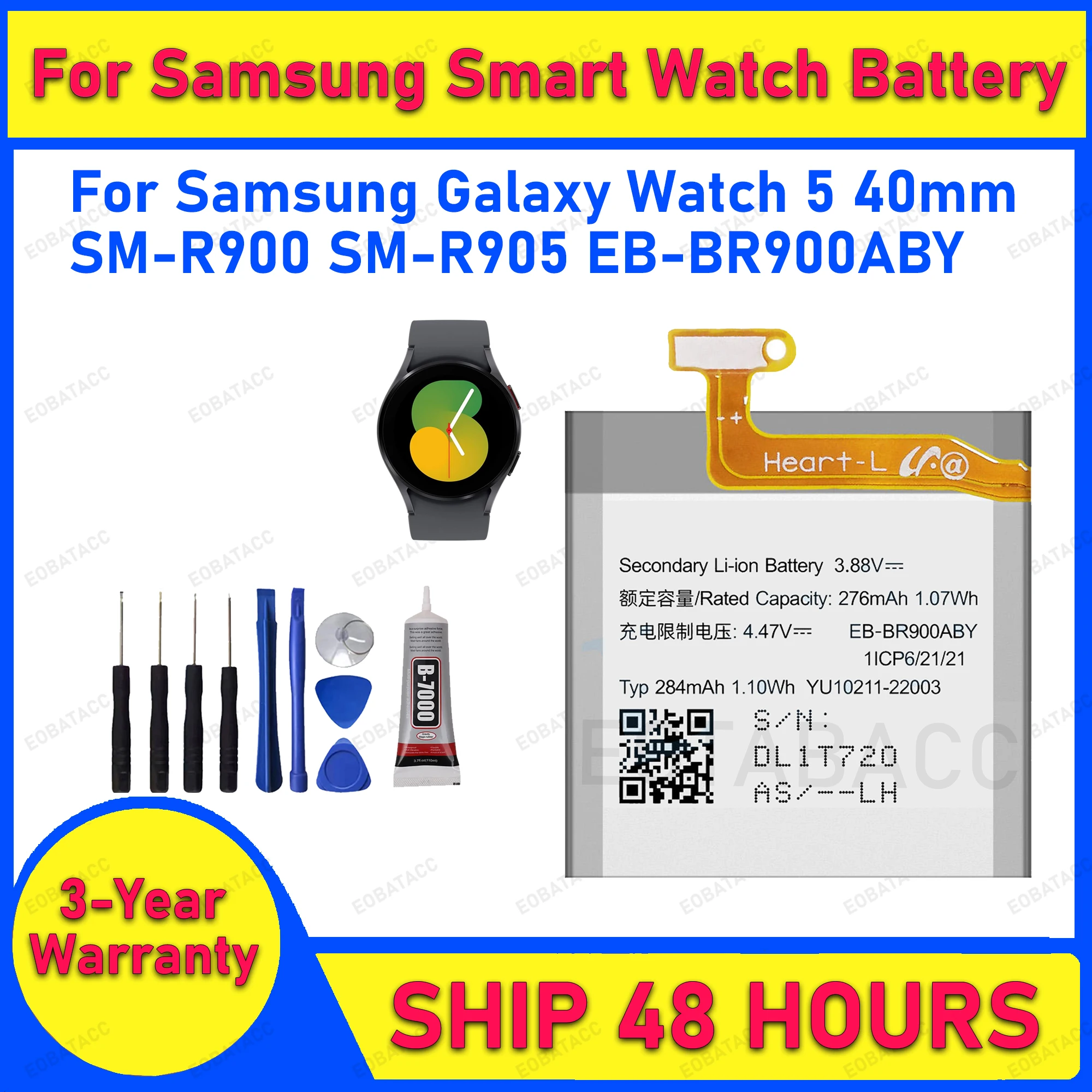 2025 Years EOBATACC 100% New EB-BR900ABY 276mAh Battery For Samsung Watch 5 40mm SM-R900 Smart Watch Batteries + Free Tools
2025 Years EOBATACC 100% New EB-BR900ABY 276mAh Battery For Samsung Watch 5 40mm SM-R900 Smart Watch Batteries + Free Tools