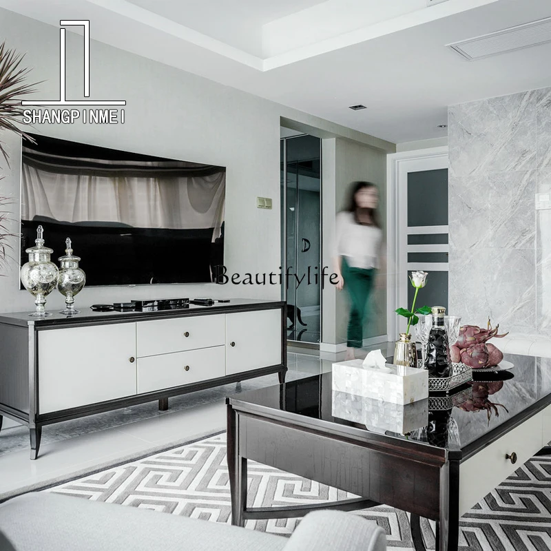 Modern simple living room light luxury small apartment solid wood black and white with TV cabinet
Modern simple living room light luxury small apartment solid wood black and white with TV cabinet