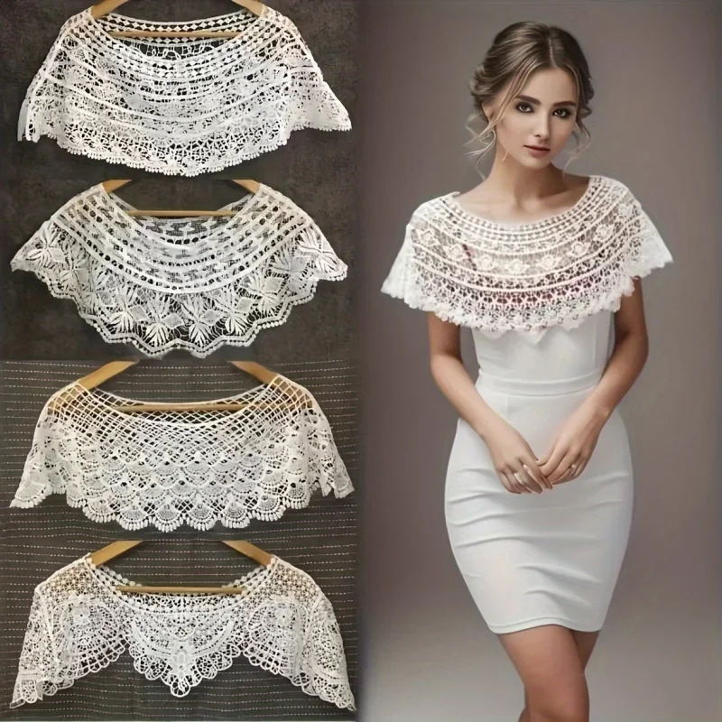 Women Floral Crochet Lace Capelet Shrug Scalloped Off Shoulder Hollow Knit Wedding Dress Layering Shawl Collar Cover Up
Women Floral Crochet Lace Capelet Shrug Scalloped Off Shoulder Hollow Knit Wedding Dress Layering Shawl Collar Cover Up
