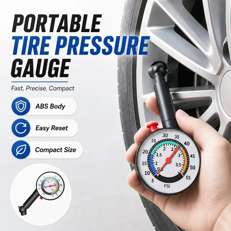Compact Tire Pressure Gauge for Car Motorcycle Bike, 0-55 PSI Analog Tire Tester with Deflate Valve and Clear Dial Repair Tool
Compact Tire Pressure Gauge for Car Motorcycle Bike, 0-55 PSI Analog Tire Tester with Deflate Valve and Clear Dial Repair Tool