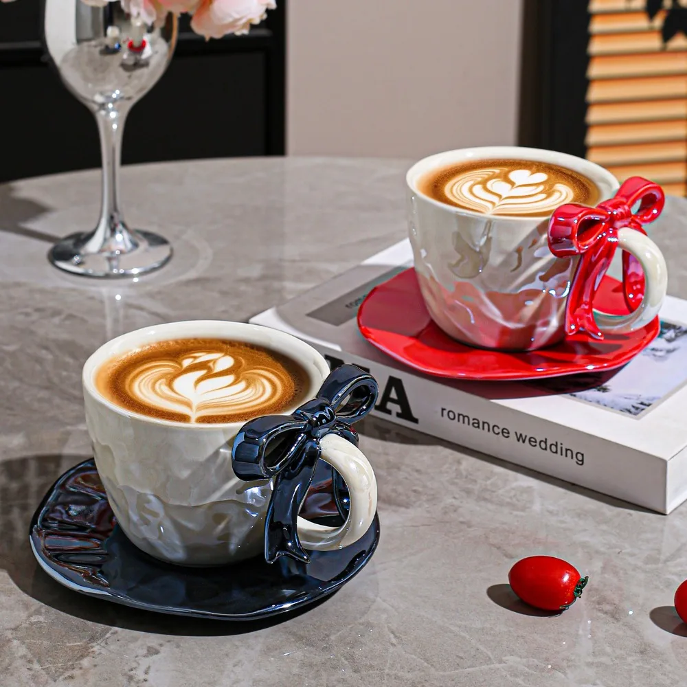 380ml Ceramic Coffee Cup with Saucer, Bow Handle Design, Elegant Tea & Coffee Set for Women, Latte Art Cup, Home Decor Mug
380ml Ceramic Coffee Cup with Saucer, Bow Handle Design, Elegant Tea & Coffee Set for Women, Latte Art Cup, Home Decor Mug