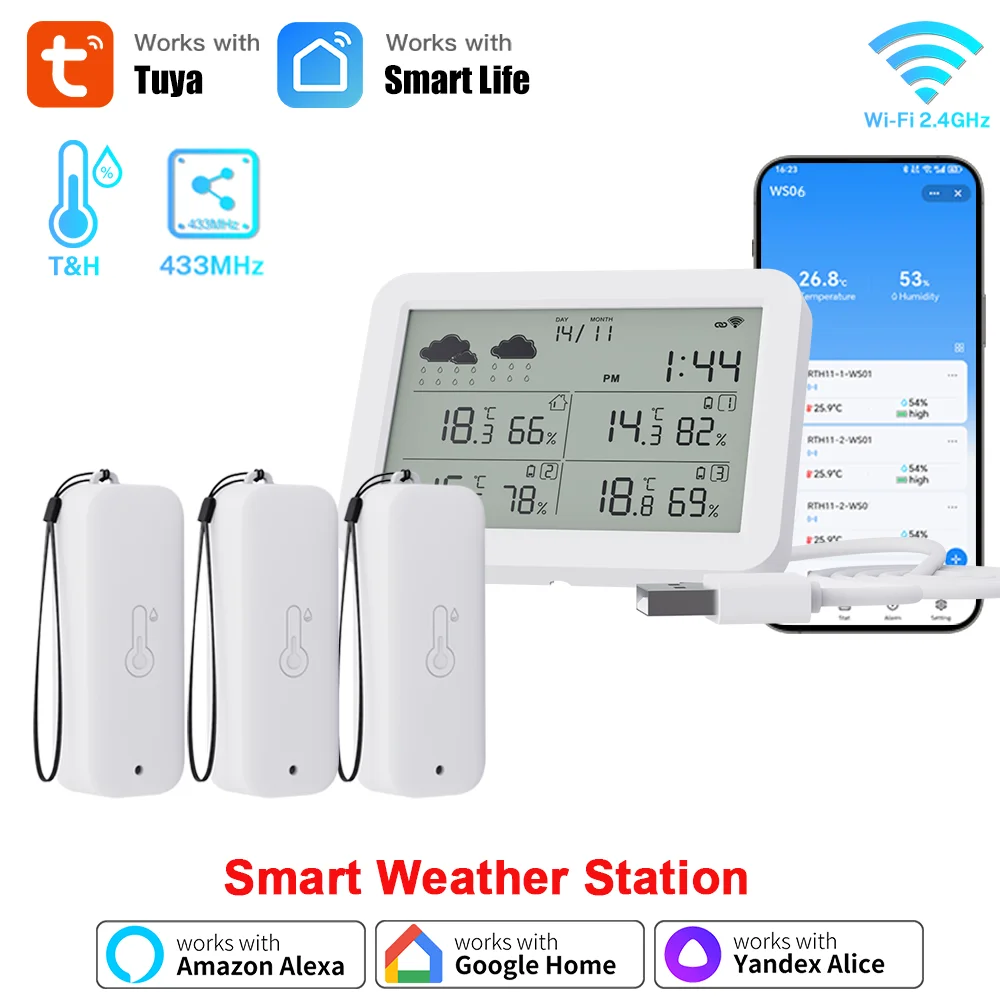 Tuya WiFi Weather Station Temperature Humidity Sensor Thermometer Hygrometer Max 9 SubDevice IP65 Waterproof Workwith SmartLife