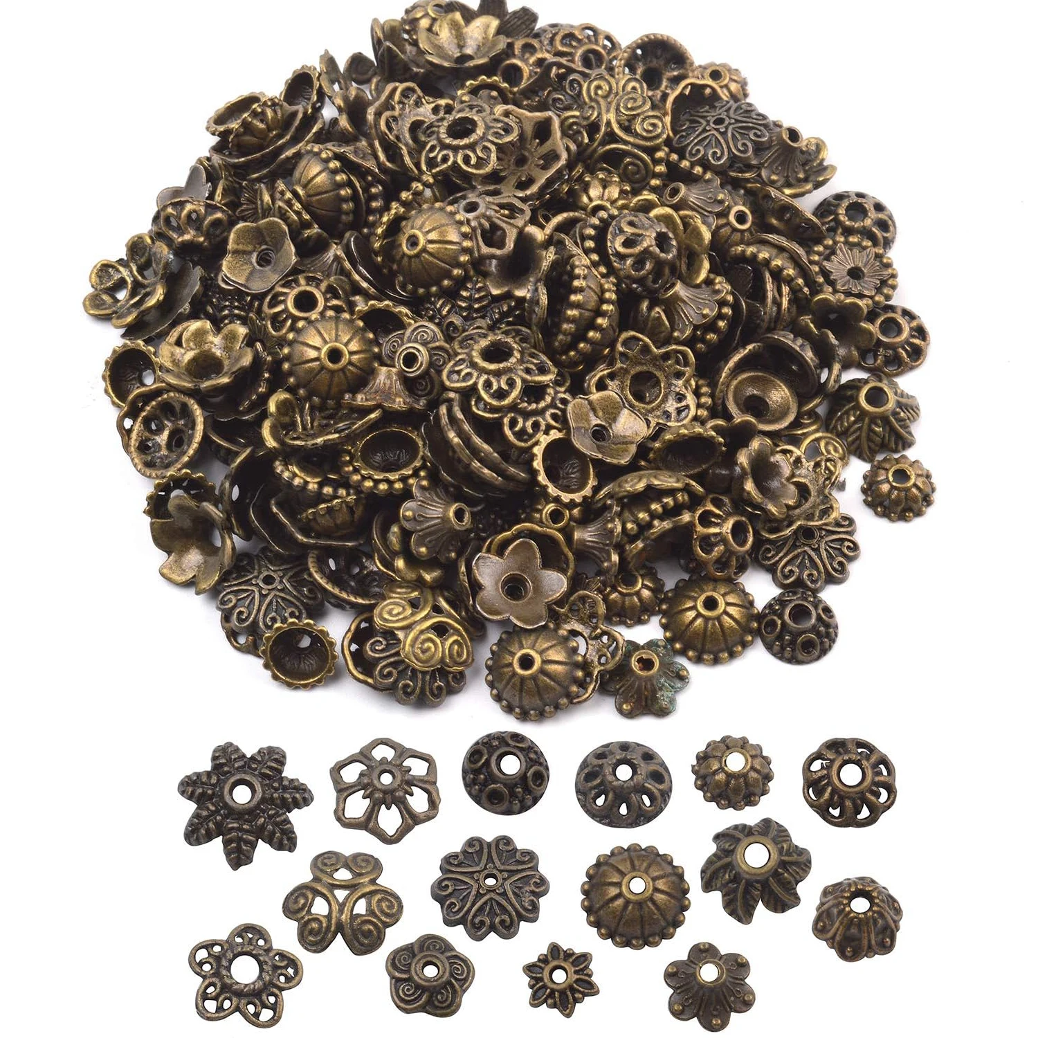 100 Gram(About 150-250pcs) Bali Style Jewelry Making Metal Bead Caps Deluxe New Mix,Bronze
100 Gram(About 150-250pcs) Bali Style Jewelry Making Metal Bead Caps Deluxe New Mix,Bronze