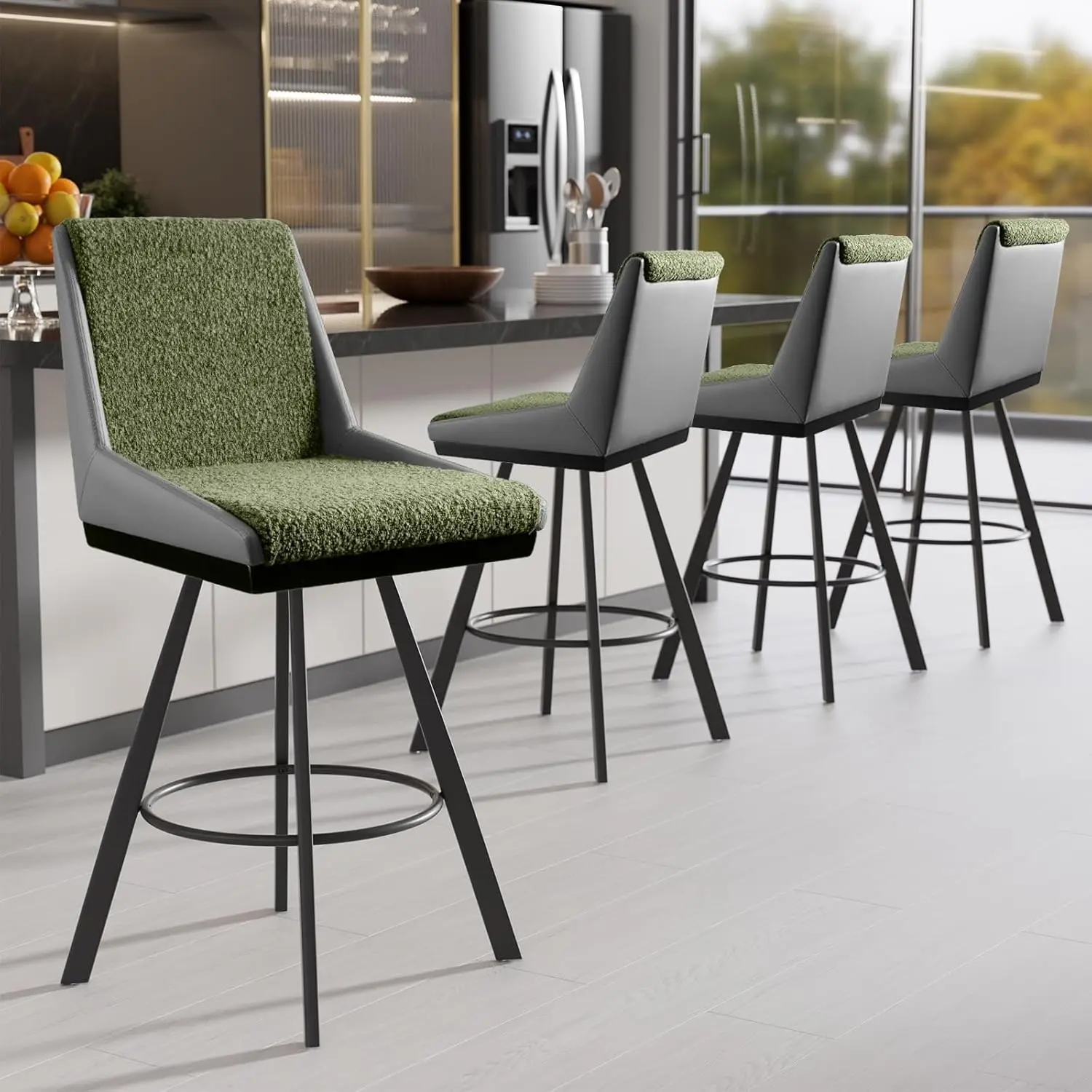 Bar Stools Set Of 4, 26" Counter Height Bar Stools, Upholstered Swivel Barstools With Backs, Loop Yarn Fabric&Pu, Customized
Bar Stools Set Of 4, 26" Counter Height Bar Stools, Upholstered Swivel Barstools With Backs, Loop Yarn Fabric&Pu, Customized