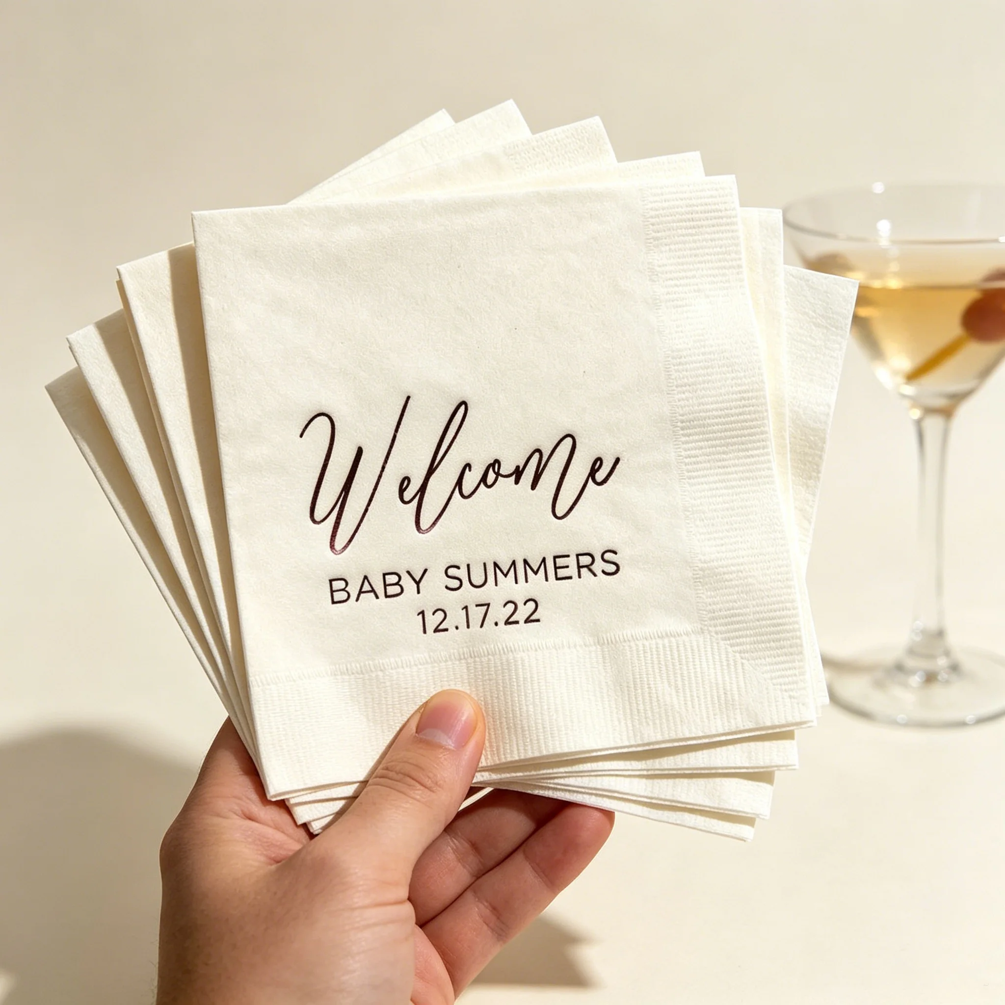 50pcs Custom Welcome Baby Shower Cocktail Napkins, Personalized Baby Name & Date Burgundy Foil Beverage Napkins, Bulk Beige Disp
50pcs Custom Welcome Baby Shower Cocktail Napkins, Personalized Baby Name & Date Burgundy Foil Beverage Napkins, Bulk Beige Disp