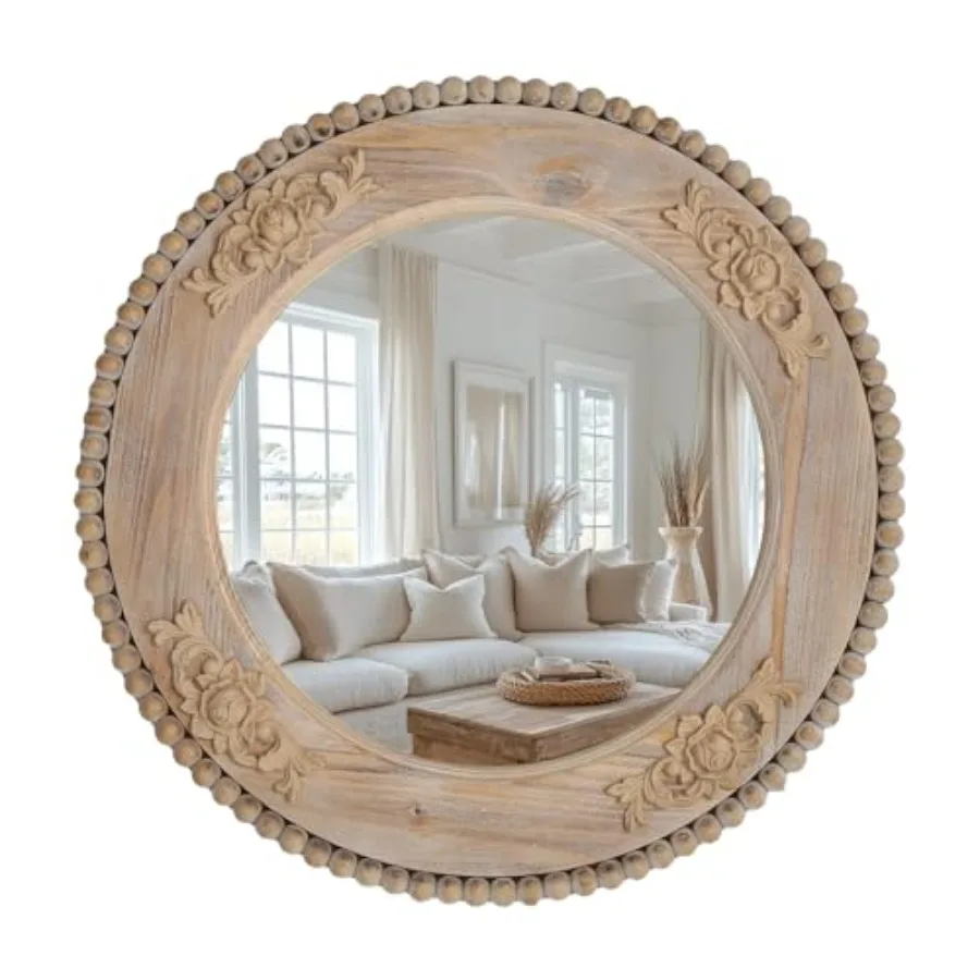 Round Wood Mirror, 24 inch Circle Rustic Farmhouse Natural Wooden Frame Boho Beads Wall Mirror for Bathroom, Living Room, Bedro
Round Wood Mirror, 24 inch Circle Rustic Farmhouse Natural Wooden Frame Boho Beads Wall Mirror for Bathroom, Living Room, Bedro