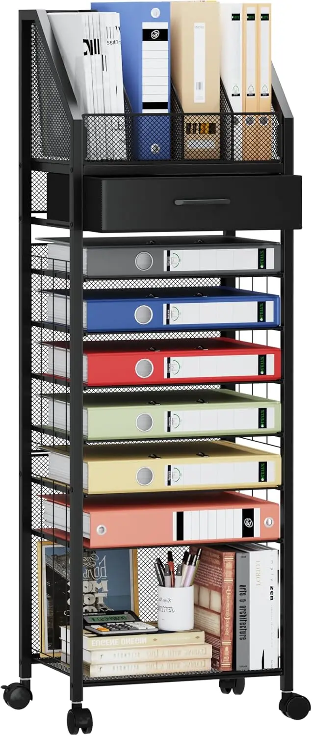 9-Tier Rolling File Cart with Drawer and Trays, Wood Desk Organizer for Office, Home, School in Black
9-Tier Rolling File Cart with Drawer and Trays, Wood Desk Organizer for Office, Home, School in Black