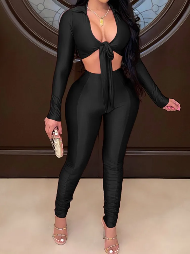 Women Two Pieces Pants Sets Sexy Lace-up Top + Long Pants Matching Sets Long Sleeve Stretch Club Party 2 Piece Outfits Tracksuit
Women Two Pieces Pants Sets Sexy Lace-up Top + Long Pants Matching Sets Long Sleeve Stretch Club Party 2 Piece Outfits Tracksuit