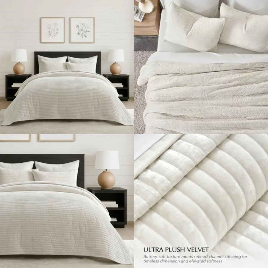 Velvet Quilt Set King Size, Luxurious Soft Striped Channel Bedding Set, Lightweight Velvet Comforter for All Season, Oversized
Velvet Quilt Set King Size, Luxurious Soft Striped Channel Bedding Set, Lightweight Velvet Comforter for All Season, Oversized