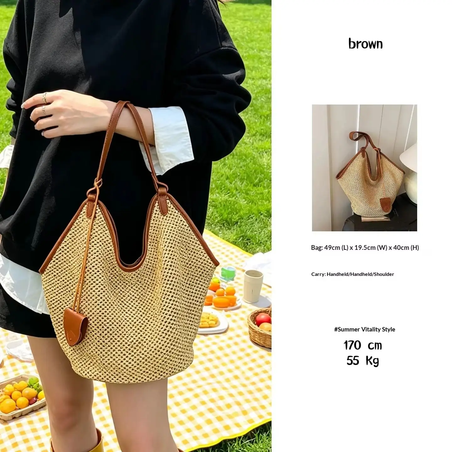 Relaxed Underarm Shoulder Bag hollow out Straw Woven Summer Beach Vacation Daily commuting Versatile Women's Tote Bag
Relaxed Underarm Shoulder Bag hollow out Straw Woven Summer Beach Vacation Daily commuting Versatile Women's Tote Bag