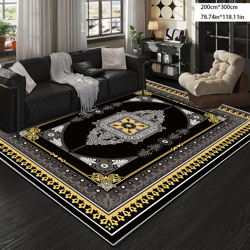 Luxurious Black & Golden Area Mat - Soft, Washable Polyester, Non-Slip, 800g/sq.m, 10mm Thick, Perfect for Living Room
Luxurious Black & Golden Area Mat - Soft, Washable Polyester, Non-Slip, 800g/sq.m, 10mm Thick, Perfect for Living Room