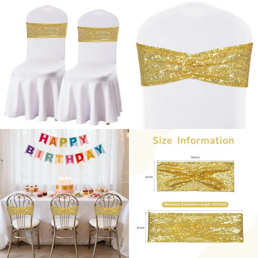 Pack of 50 Sequin Chair Sashes Glitter Bows Bands for Wedding Banquet Party Chair Covers Decor
Pack of 50 Sequin Chair Sashes Glitter Bows Bands for Wedding Banquet Party Chair Covers Decor